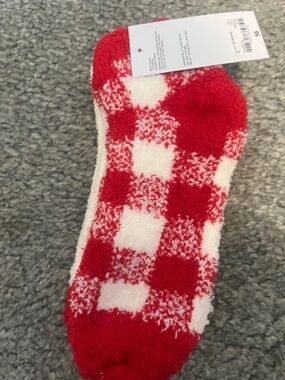 Cozy Red & White Buffalo Check Fuzzy Socks